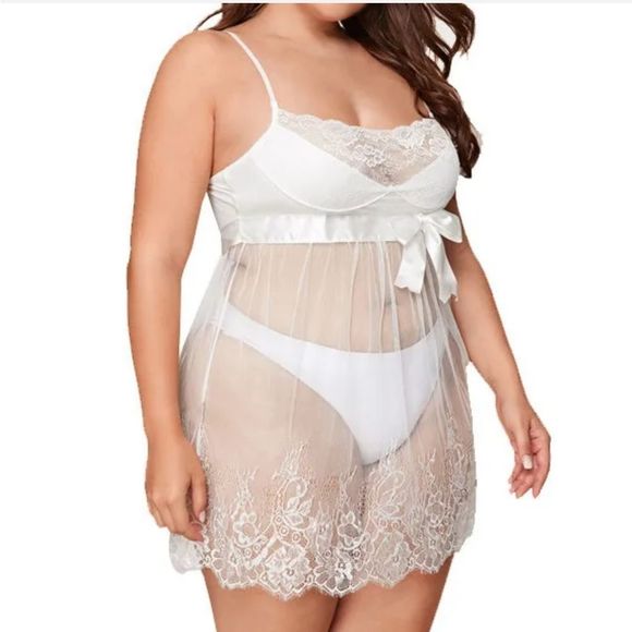 Plus-Size-Sexy-Lingerie-Women's-Lace-Sleepwear-Sheer-Teddy-Babydoll-Nightwear-US - Picture 2 of 6